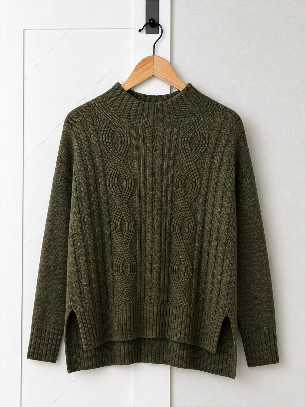 Sanctuary Olive Cable Knit Mock Neck Sweater Large